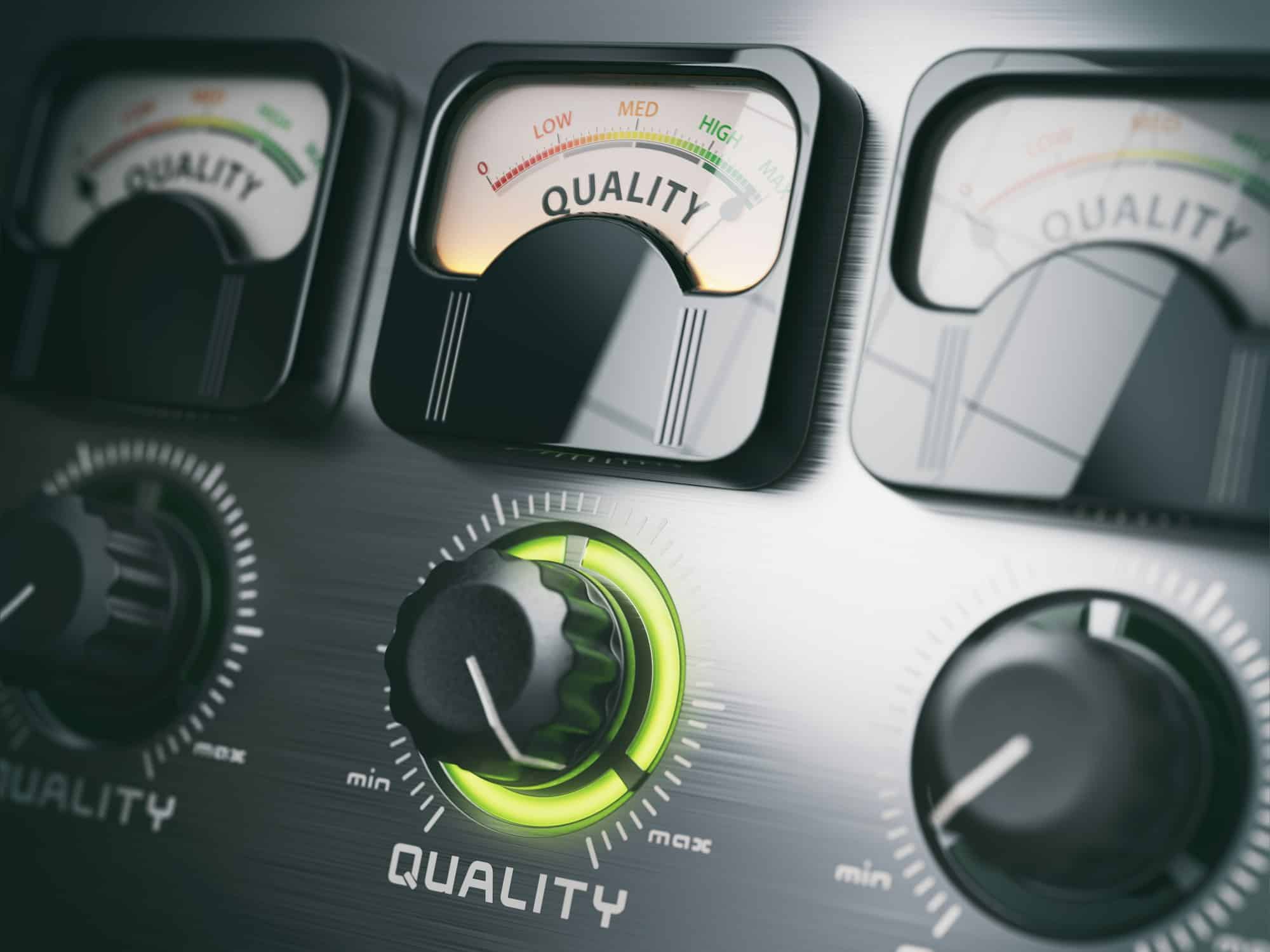 Best quality concept. Quality control switch knob on maximum pos